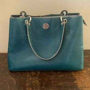 Anne Klein Turquoise Croc Embossed Handbag